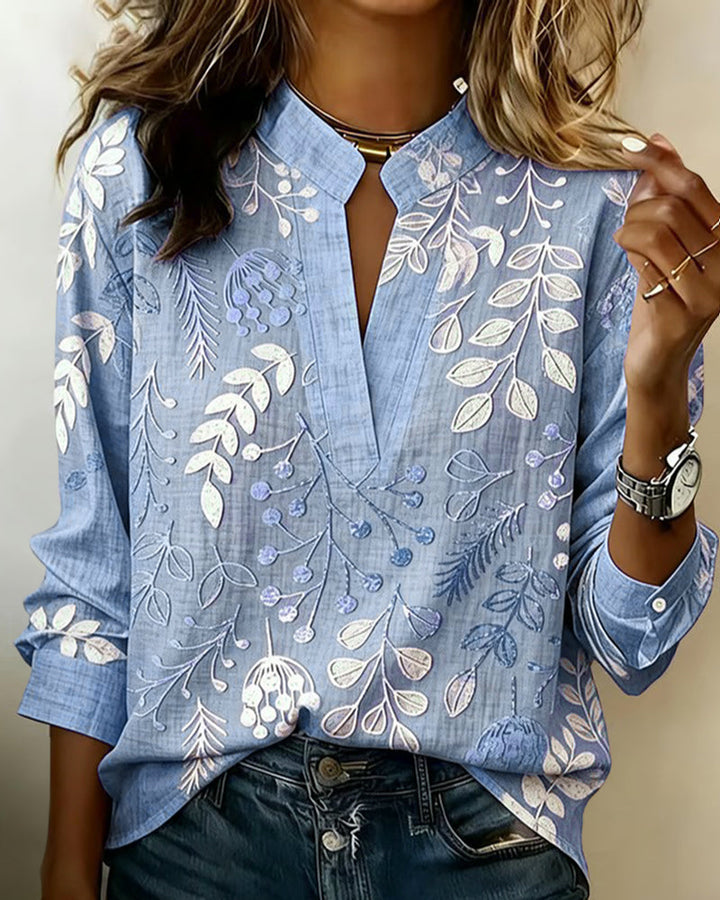 Primrose | Women's Floral Print V-Neck Blouse | Long Sleeve
