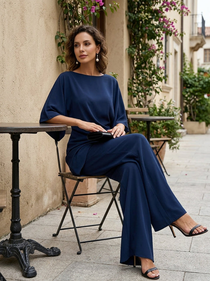 Lucretia | Women's Draped Asymmetrical Matching Set | Wide-Leg Pants