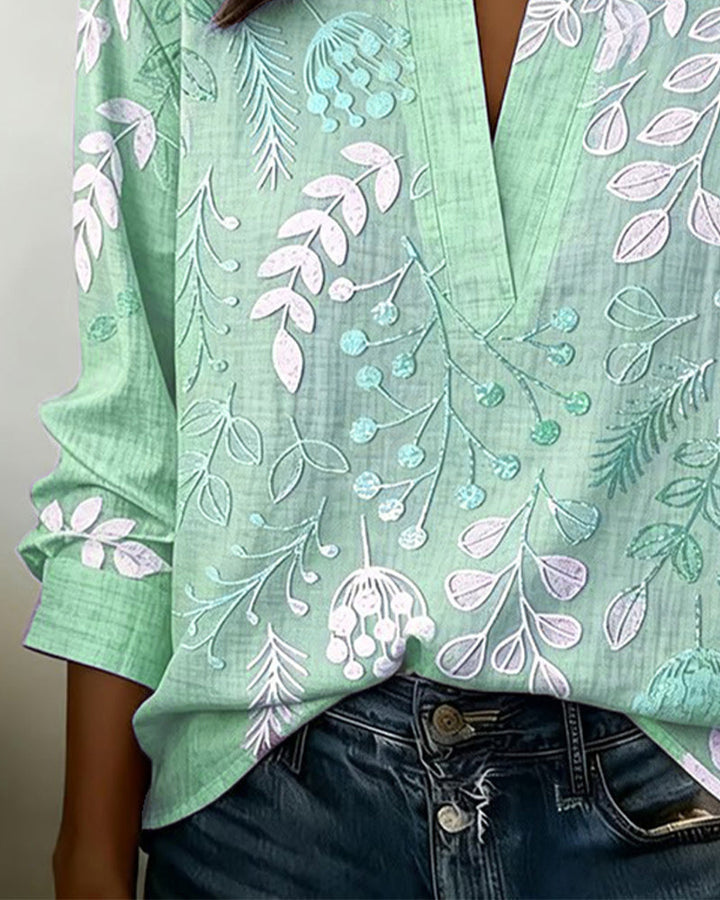 Primrose | Women's Floral Print V-Neck Blouse | Long Sleeve