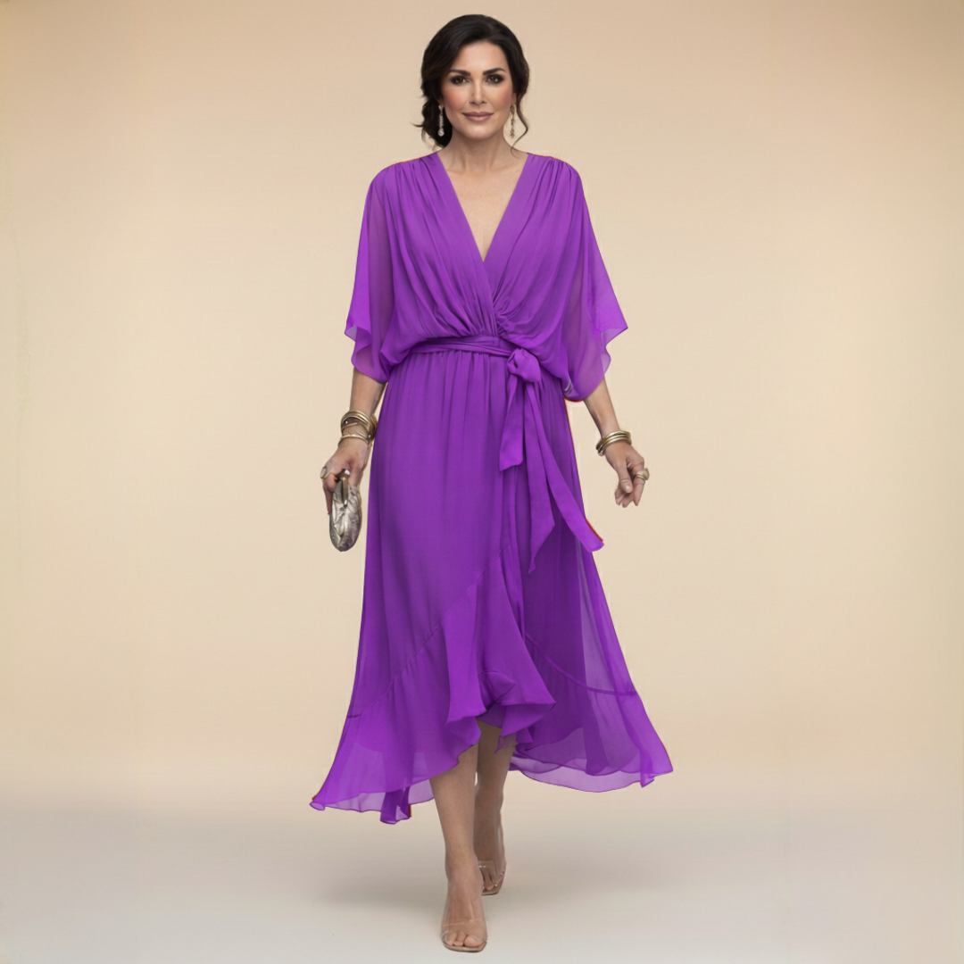 Juno | Women's Chiffon Wrap V-Neck Dress | Tie Waist Midi