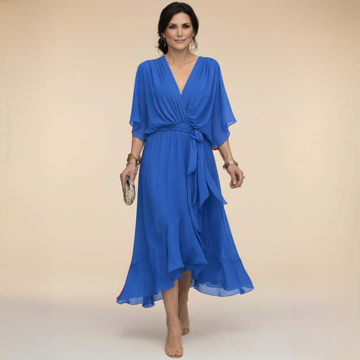 Juno | Women's Chiffon Wrap V-Neck Dress | Tie Waist Midi