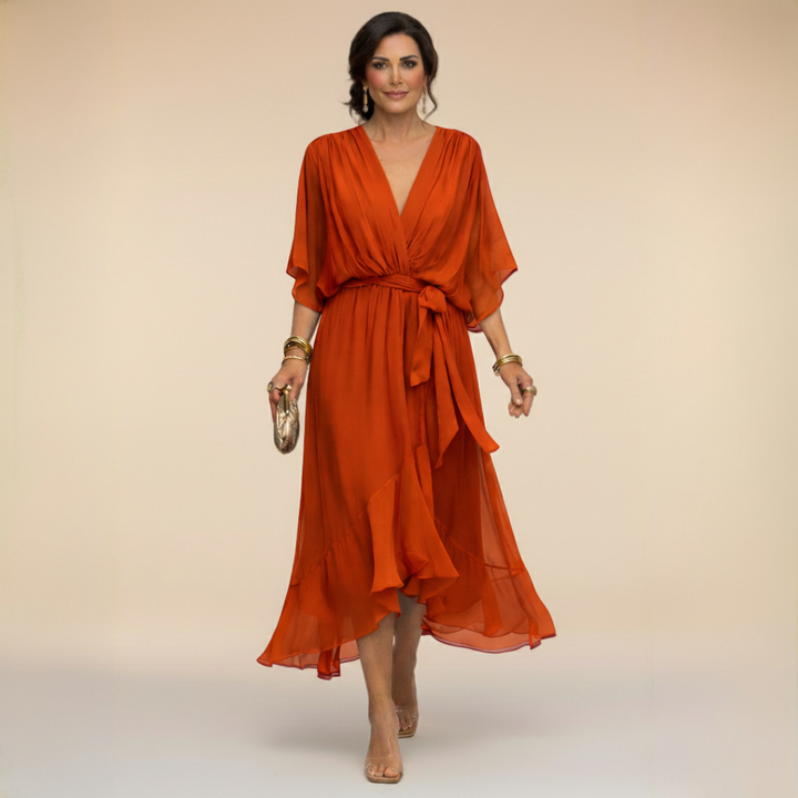 Juno | Women's Chiffon Wrap V-Neck Dress | Tie Waist Midi
