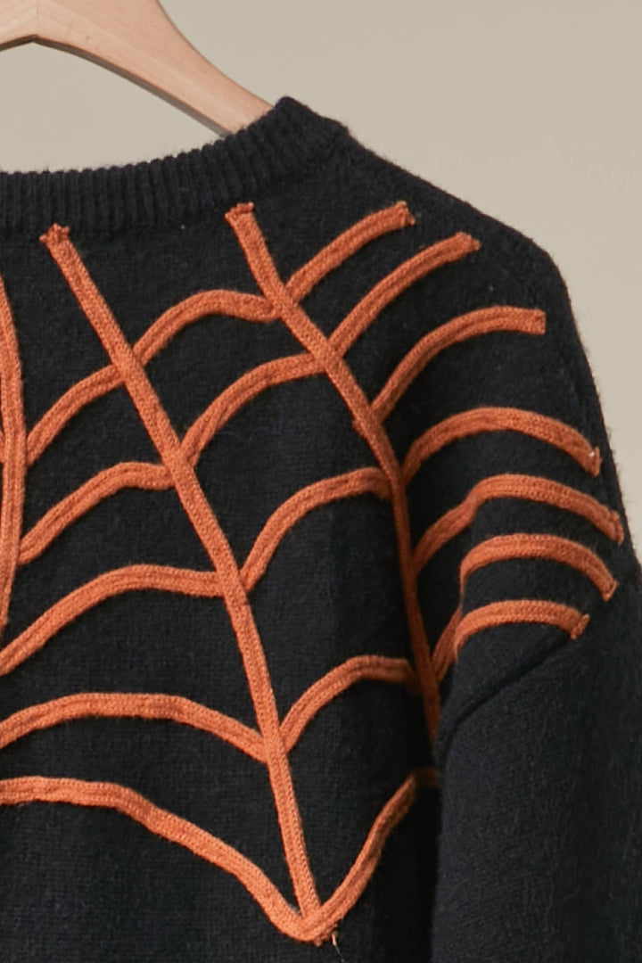 The Night Crawler Cobweb Oversized Black Sweater - Spooky Gothic Halloween Pullover