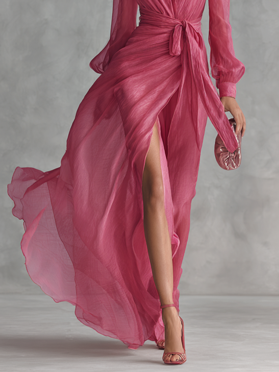 Isabella | Women's Chiffon V-Neck Tie Waist Maxi Dress