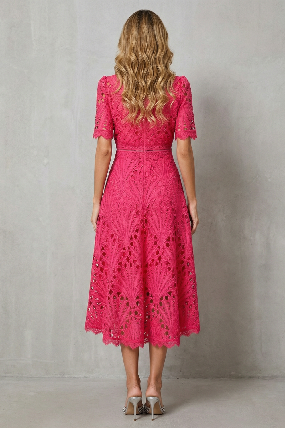 Charlisse – Ornate Lace Refinement - High Neck Midi Dress