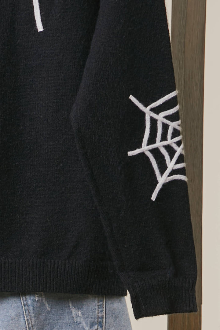 Women's Black Cardigan - Spider Web V-Neck Halloween Sweater