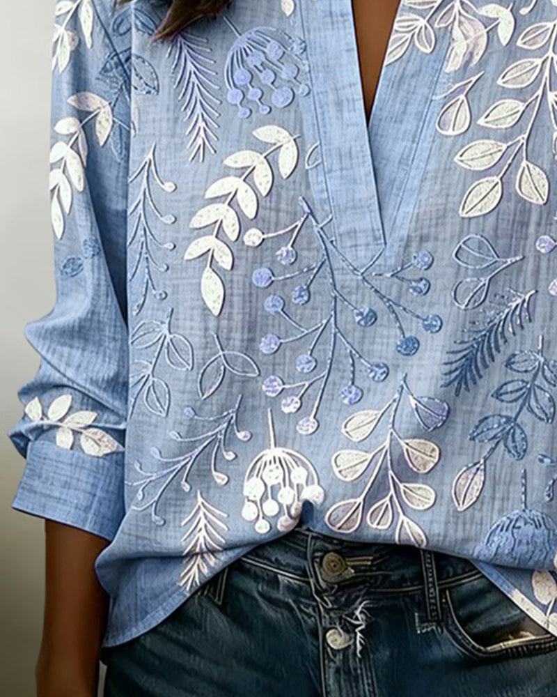 Primrose | Women's Floral Print V-Neck Blouse | Long Sleeve