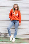 Women's Boo Orange Embroidered Ribbed Halloween Sweater
