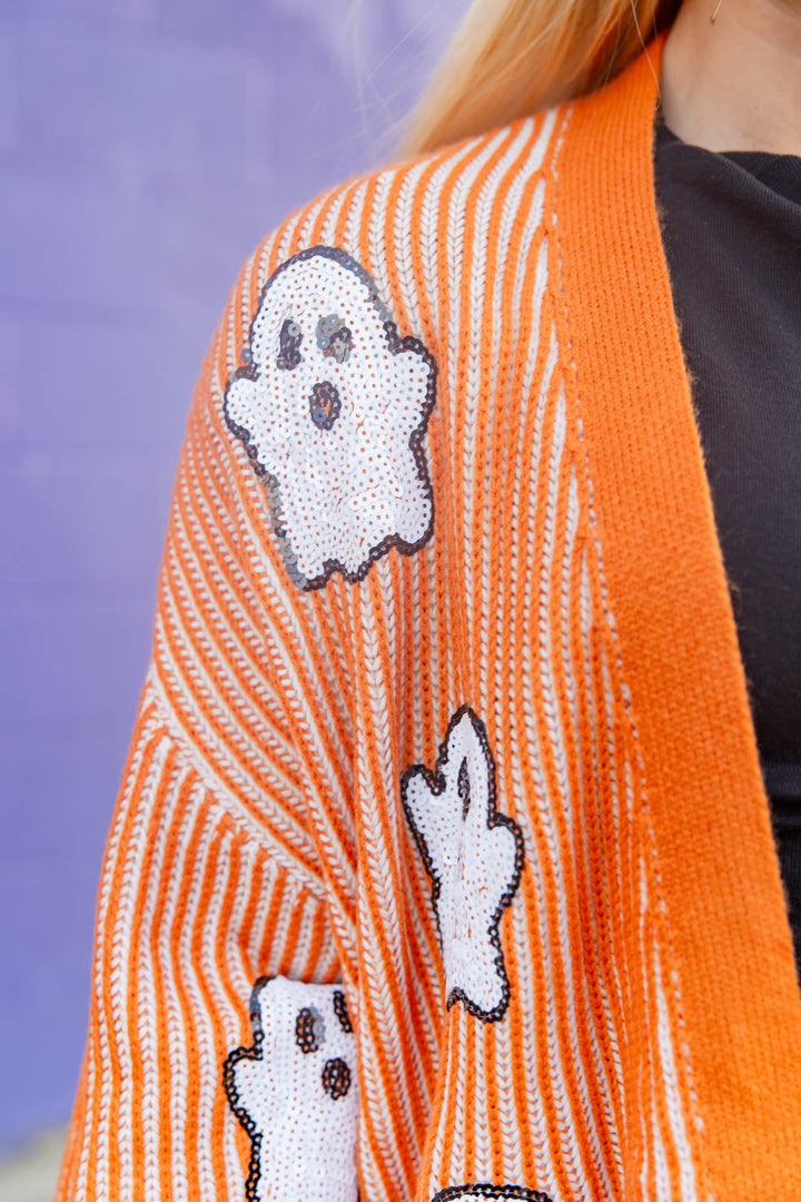Women's Ghost Patch Long Sleeve Knit Halloween Cardigan