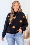 Women's Black Pumpkin Halloween Sweater - Cozy Fall Jacquard Pullover
