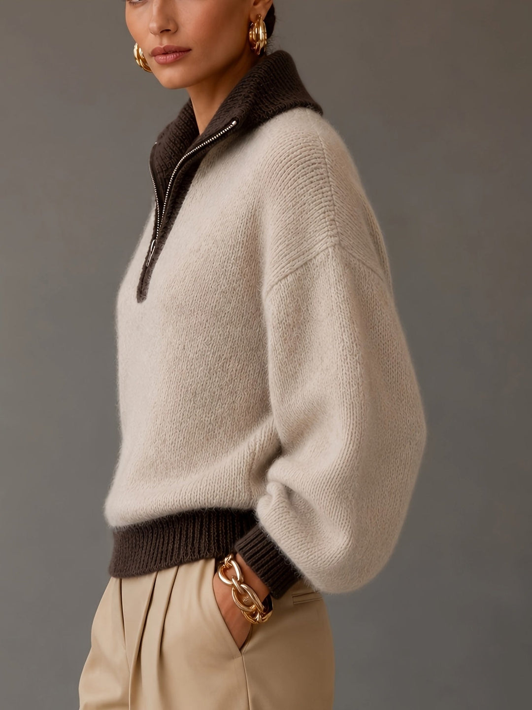 Freya | Women's Quarter-Zip Sweater | Balloon Sleeve