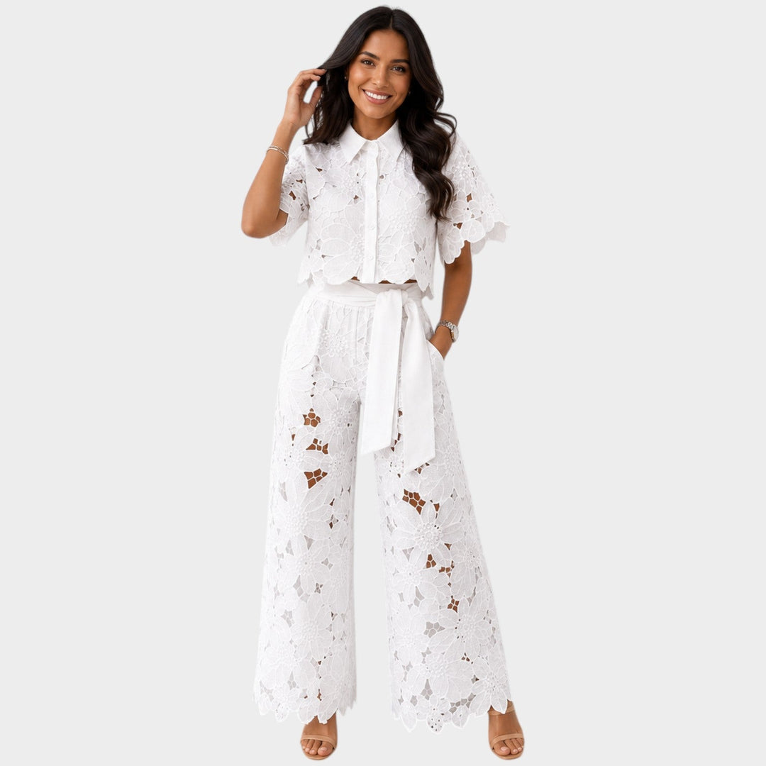 Edith | Women's Floral Lace Matching Set | Wide-Leg Pants