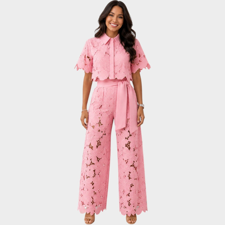Edith | Women's Floral Lace Matching Set | Wide-Leg Pants