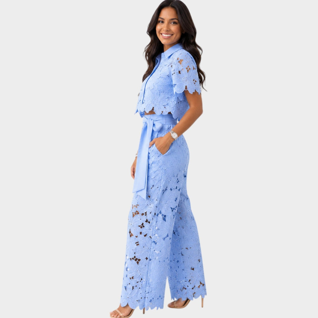Edith | Women's Floral Lace Matching Set | Wide-Leg Pants