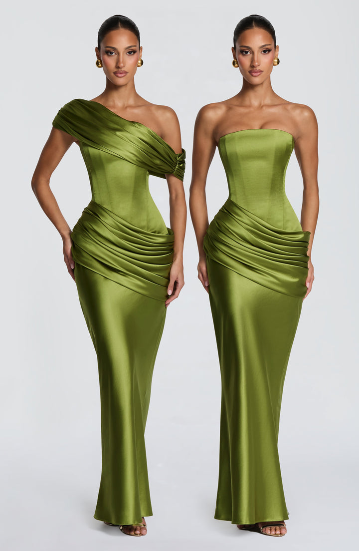 Daphne | Women's Evening Satin Corset Maxi Dress