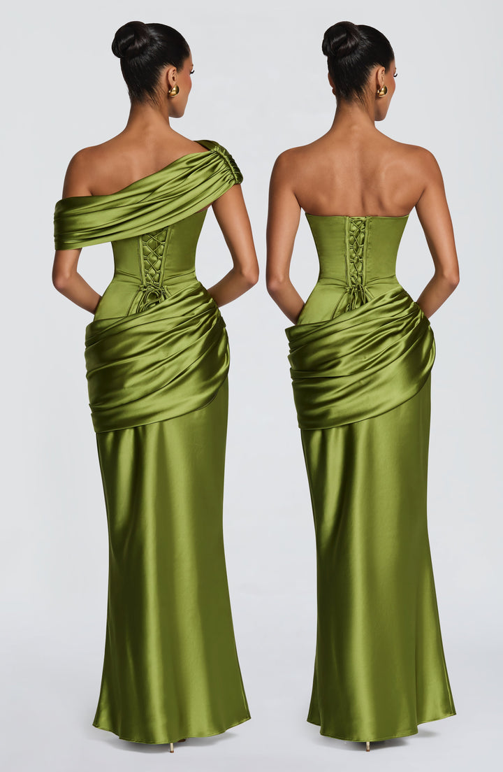 Daphne | Women's Evening Satin Corset Maxi Dress