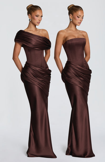 Daphne | Women's Evening Satin Corset Maxi Dress
