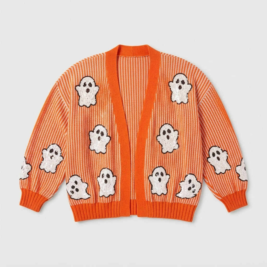 Women's Ghost Patch Long Sleeve Knit Halloween Cardigan