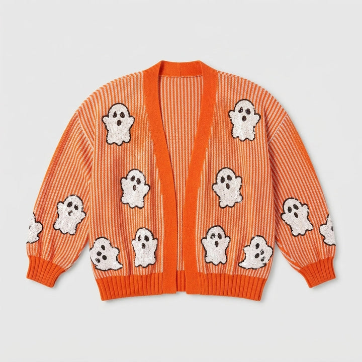 Women's Ghost Patch Long Sleeve Knit Halloween Cardigan