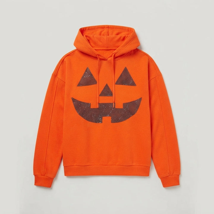 Women's Halloween Pumpkin Face Orange Hoodie & Spooky Fall Pullover