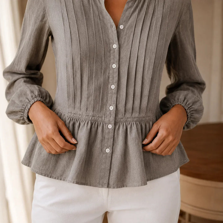 Lunavelle | Women's Pintuck Peplum Blouse | Button-Up
