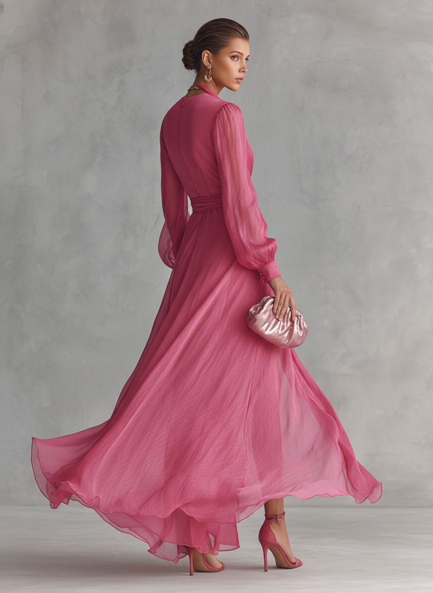 Isabella | Women's Chiffon V-Neck Tie Waist Maxi Dress