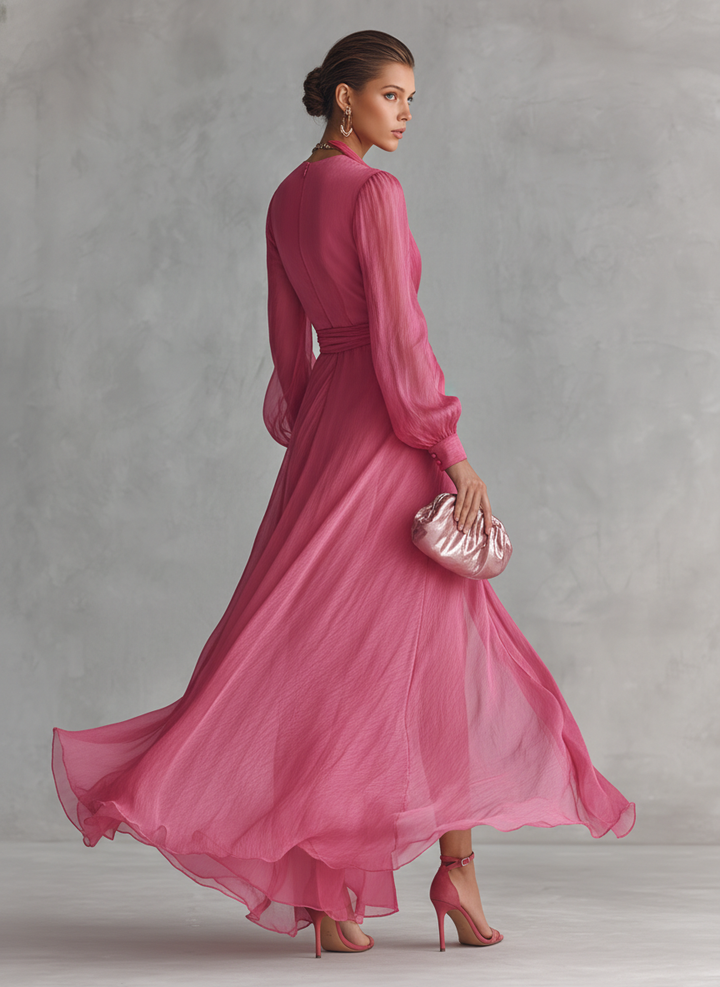 Isabella | Women's Chiffon V-Neck Tie Waist Maxi Dress