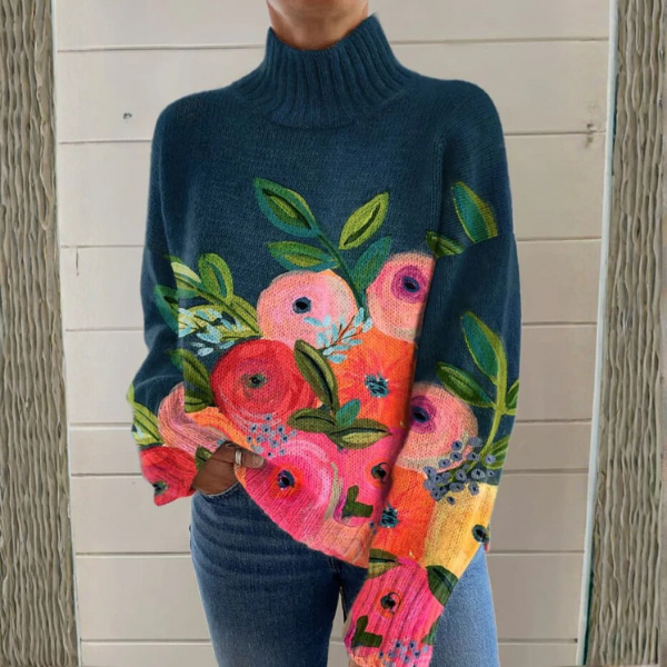 Coralie | Women's Floral Print Turtleneck Sweater