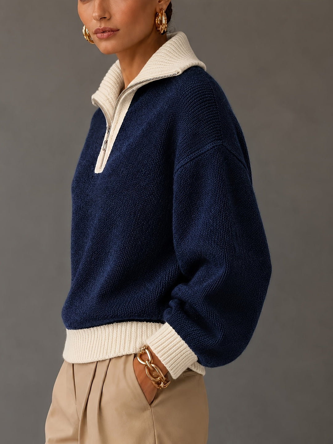 Freya | Women's Quarter-Zip Sweater | Balloon Sleeve