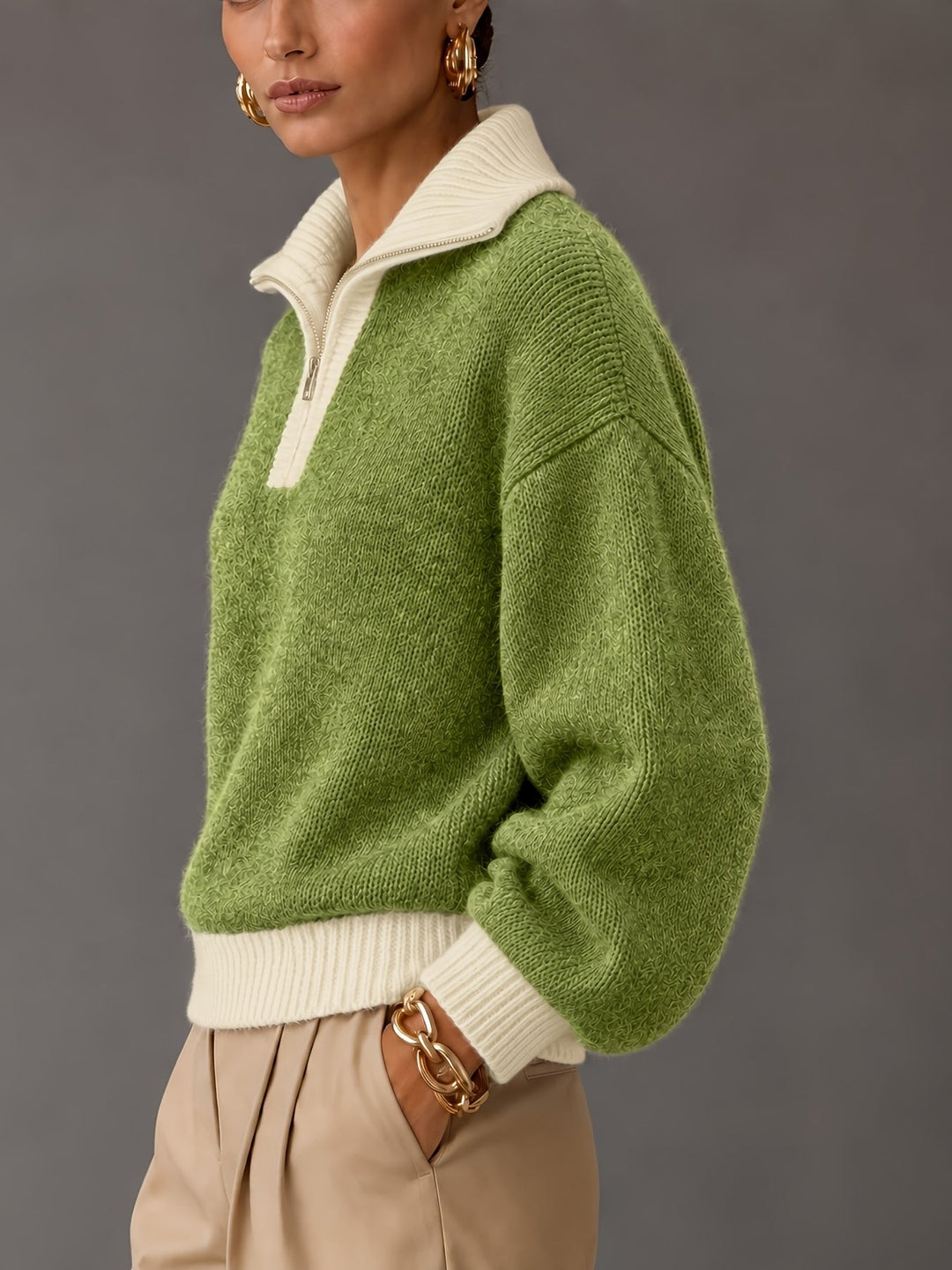 Freya | Women's Quarter-Zip Sweater | Balloon Sleeve
