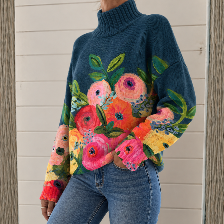 Coralie | Women's Floral Print Turtleneck Sweater
