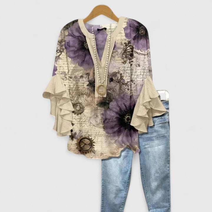 Saryphiah | Women's Floral Print Blouse | Ruffle Sleeve