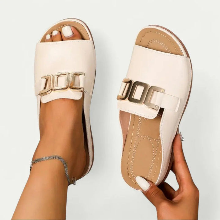 Comfortable Slip On Sandals for Women with Chain Detail