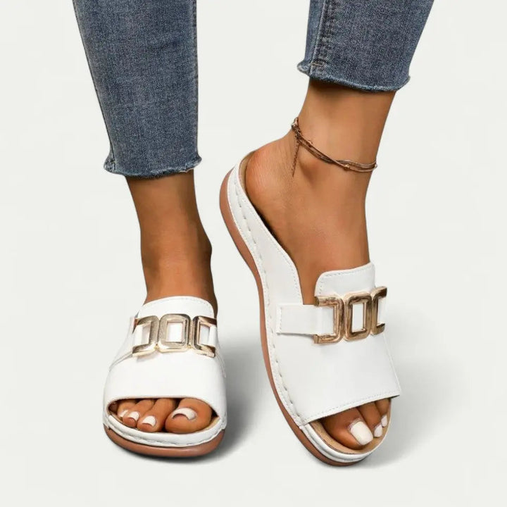 Comfortable Slip On Sandals for Women with Chain Detail