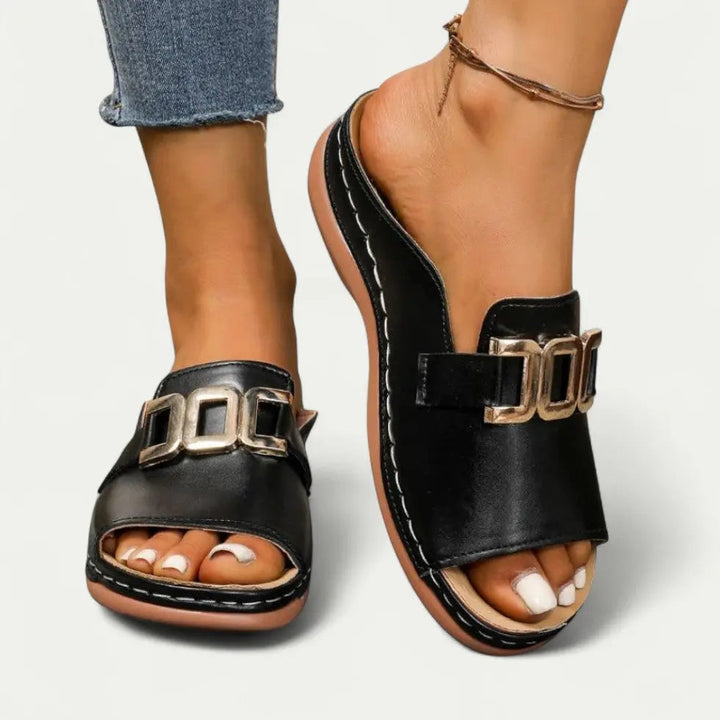 Comfortable Slip On Sandals for Women with Chain Detail