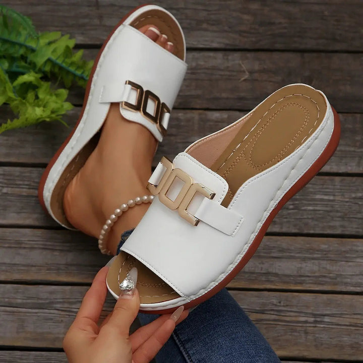Comfortable Slip On Sandals for Women with Chain Detail