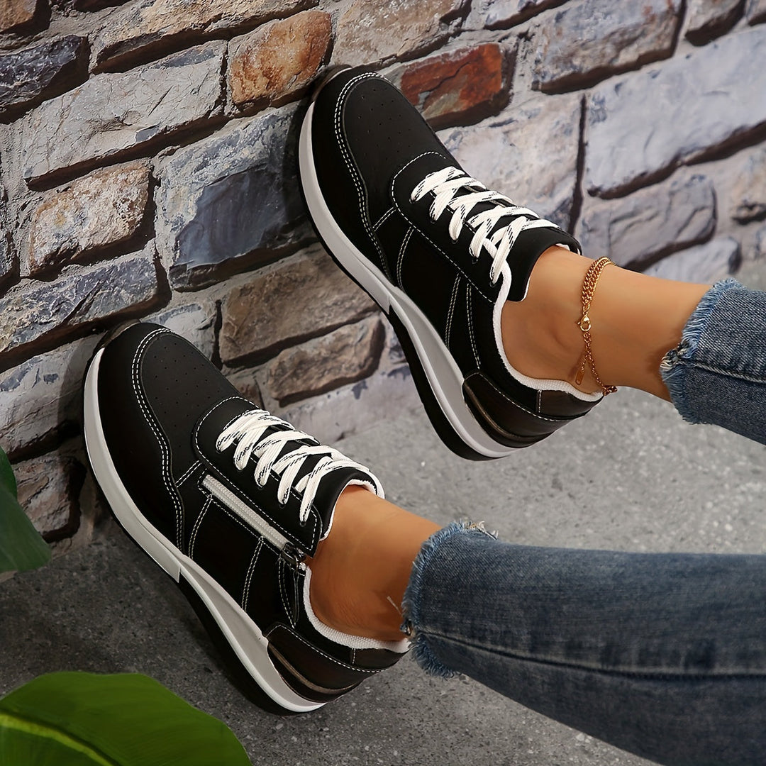 Cushioned Low-Top Sneakers for Women – Zipper Accent Design