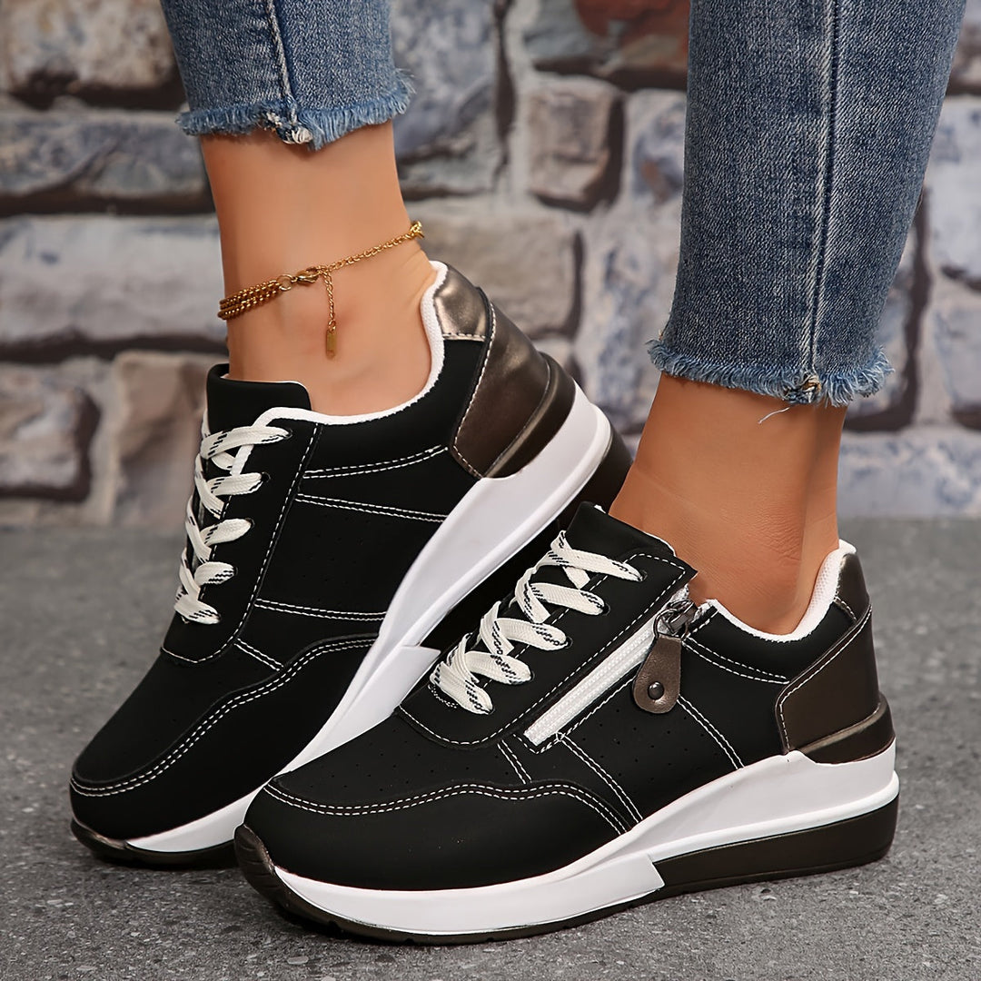 Cushioned Low-Top Sneakers for Women – Zipper Accent Design