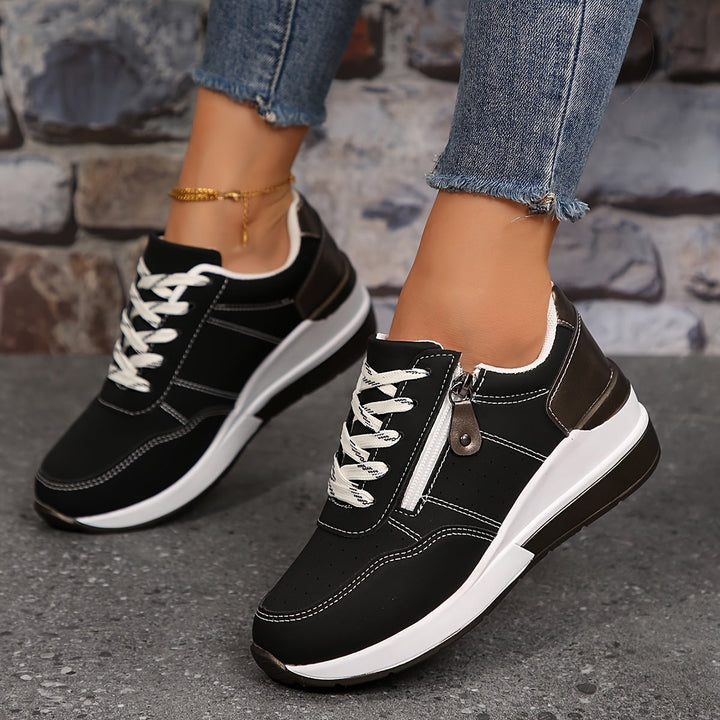 Cushioned Low-Top Sneakers for Women – Zipper Accent Design