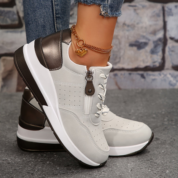 Cushioned Low-Top Sneakers for Women – Zipper Accent Design