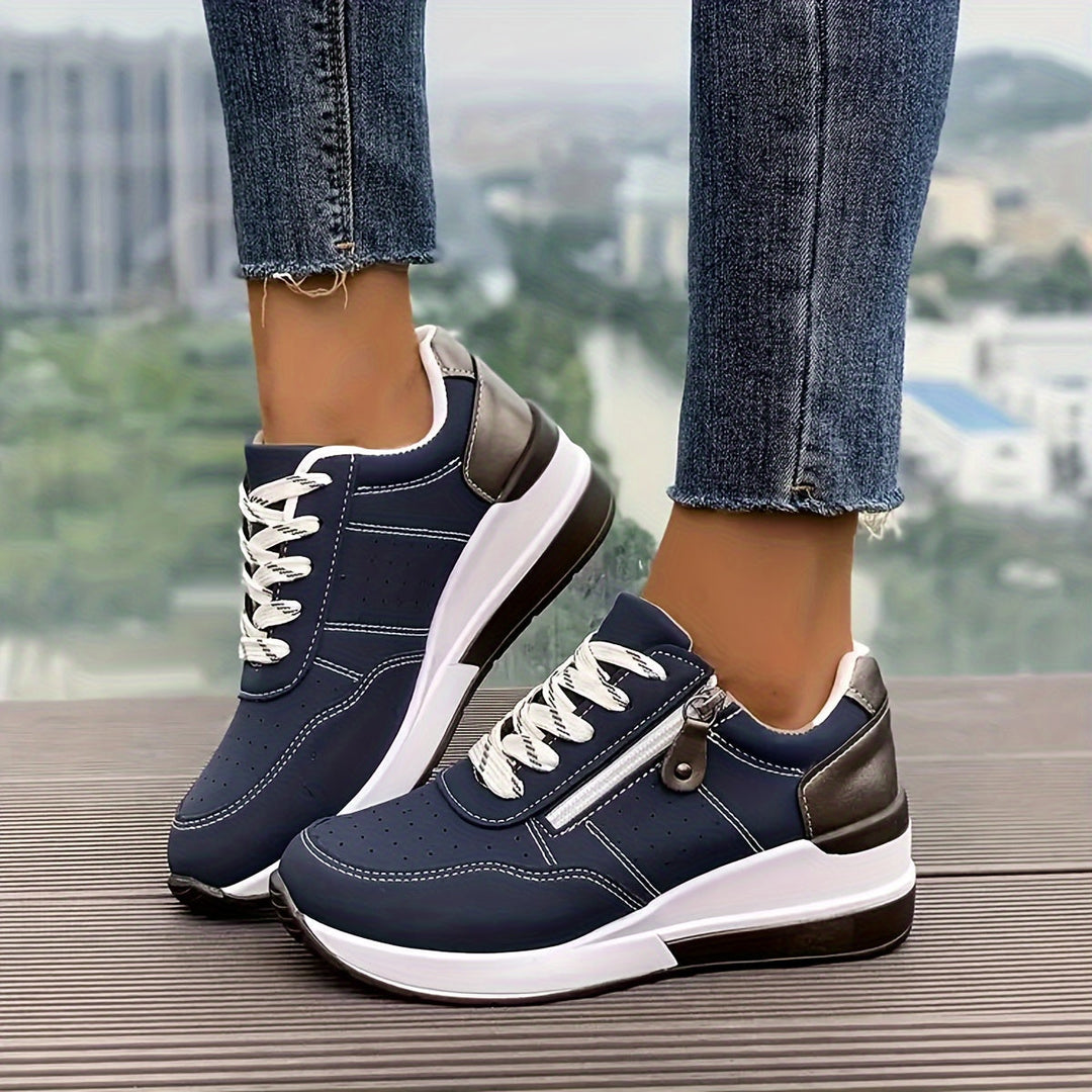 Cushioned Low-Top Sneakers for Women – Zipper Accent Design
