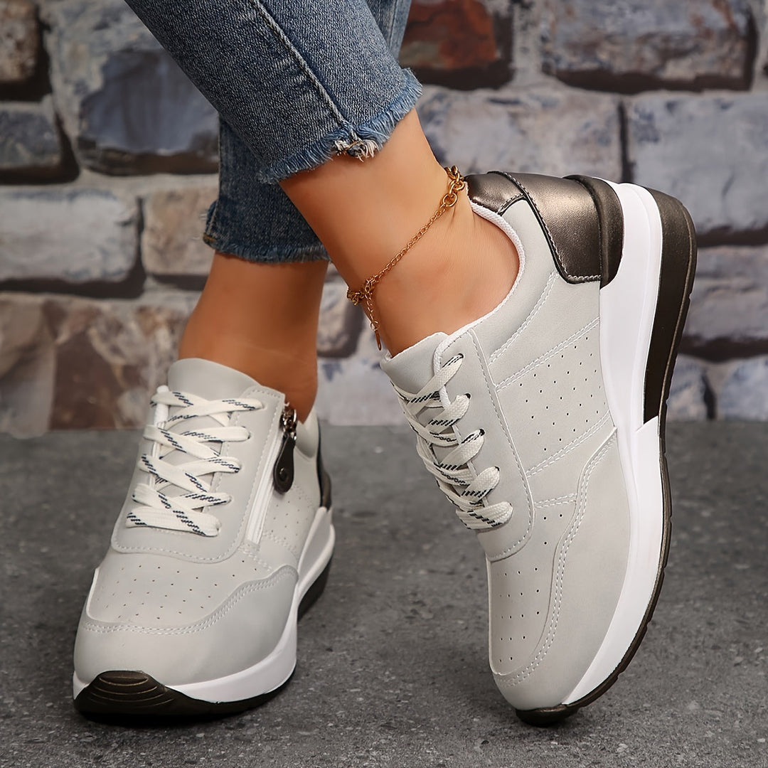 Cushioned Low-Top Sneakers for Women – Zipper Accent Design