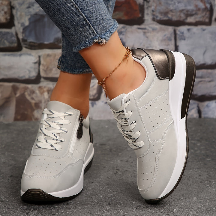 Cushioned Low-Top Sneakers for Women – Zipper Accent Design