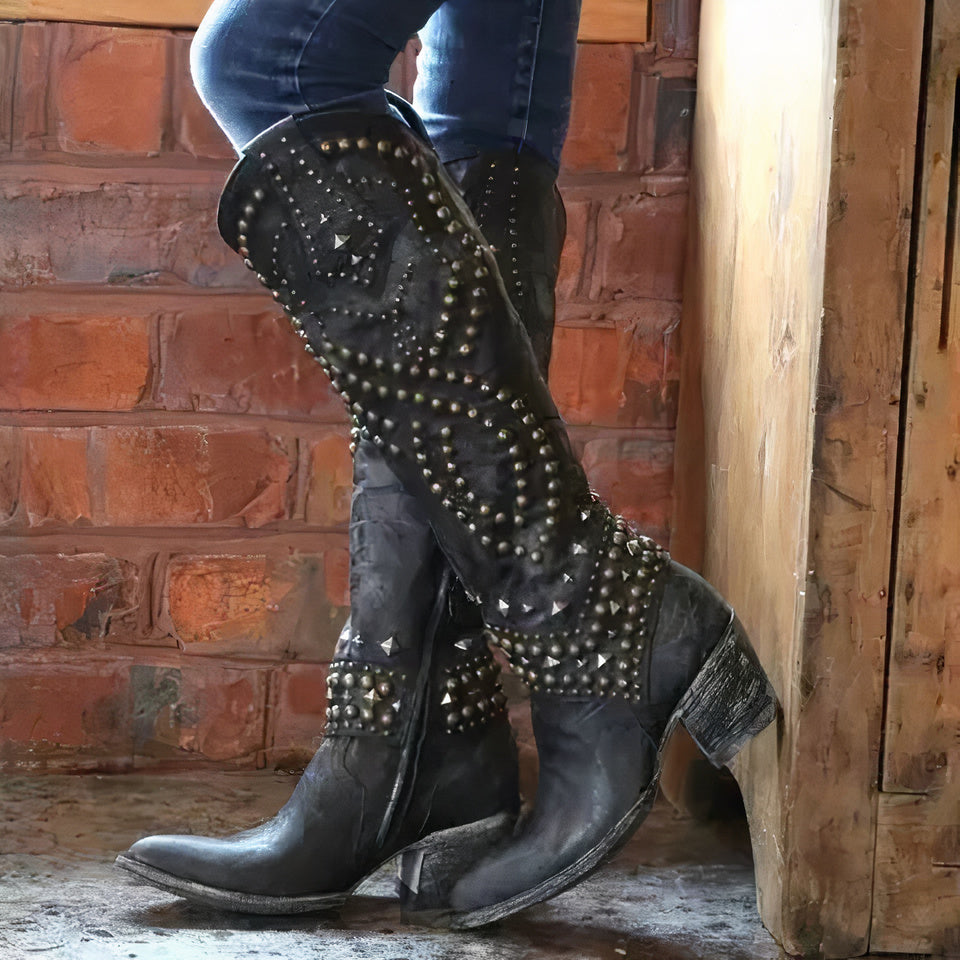 Rivet Knee High Boots for Women – Bold & Stylish Cowgirl Design