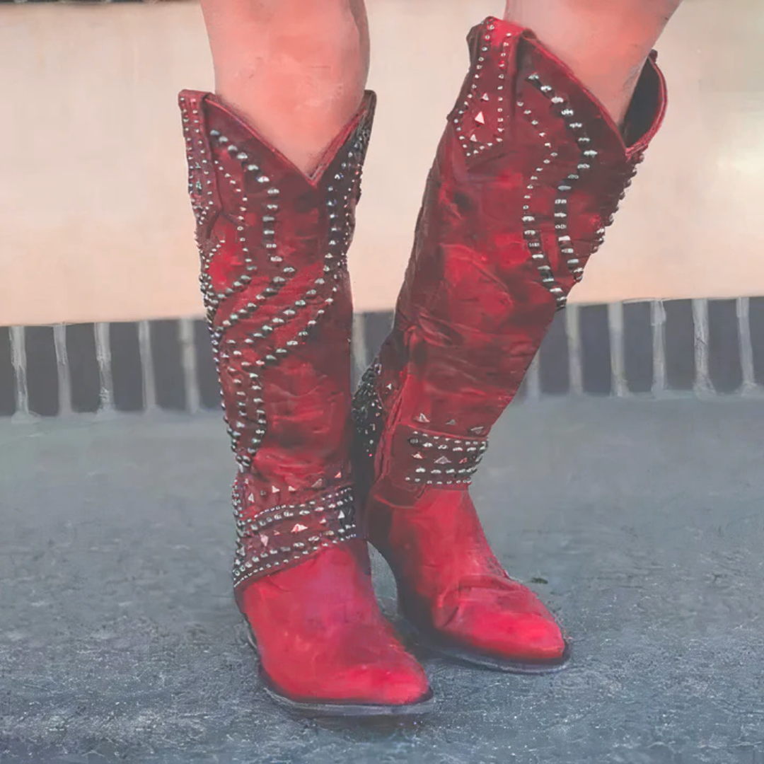 Rivet Knee High Boots for Women – Bold & Stylish Cowgirl Design