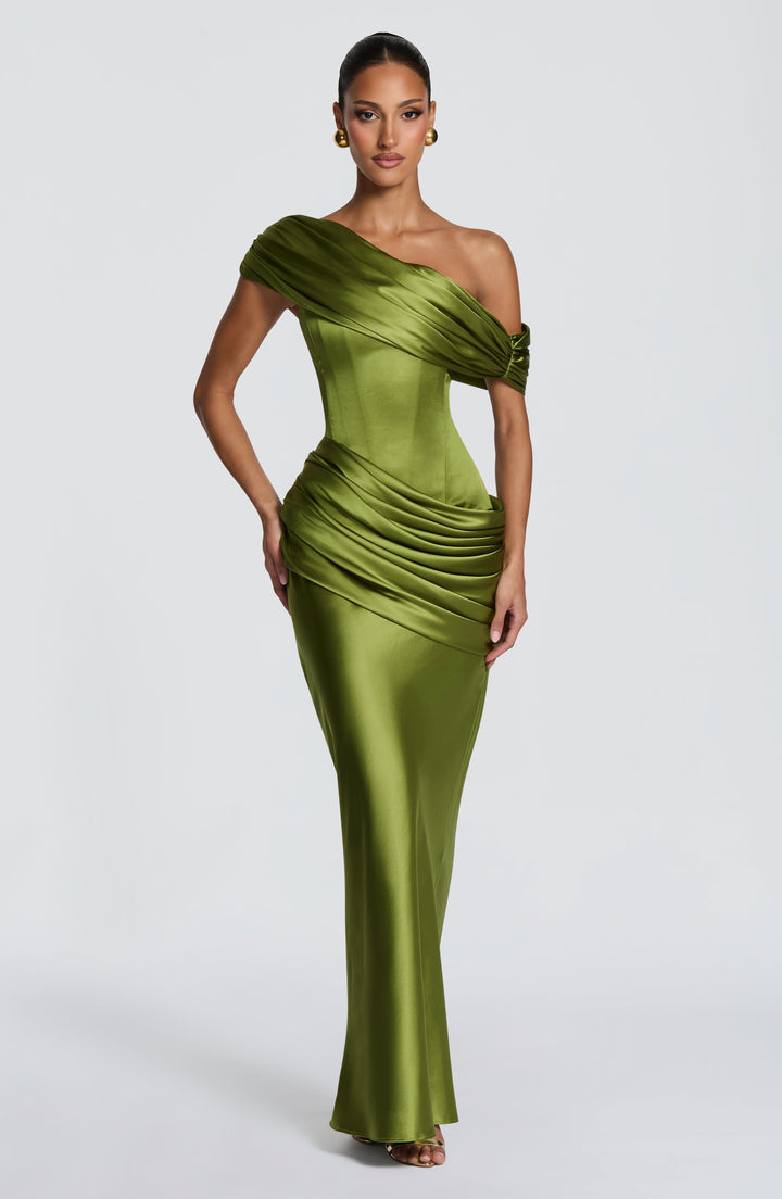 Daphne | Women's Evening Satin Corset Maxi Dress