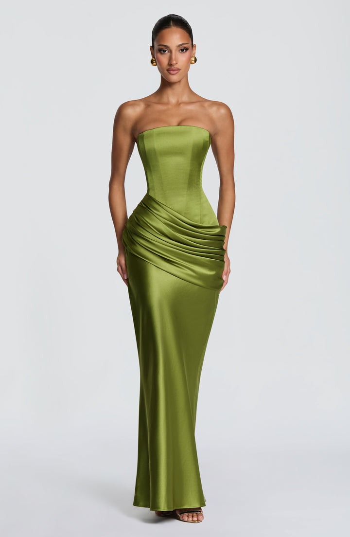 Daphne | Women's Evening Satin Corset Maxi Dress