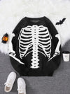 Spooky Skeleton Jacquard Colorblock Halloween Men's Knit Sweater | Crewneck Fall Pullover