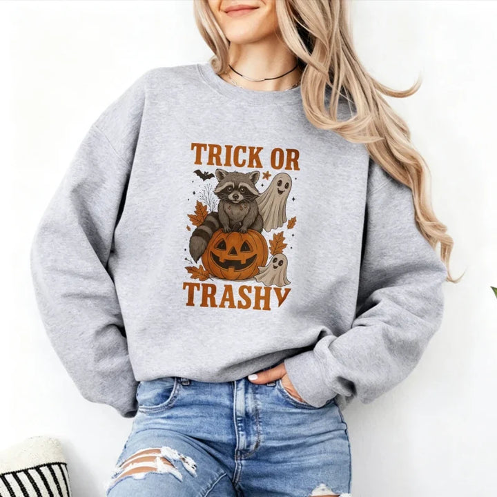Spooky Raccoon Ghost Pumpkin Sweatshirt - Trick or Trashy Halloween Pullover