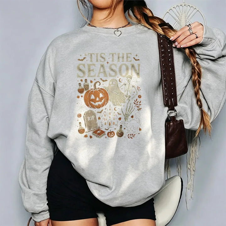 "It's The Season" Spooky Skeleton Pumpkin Halloween Sweatshirt